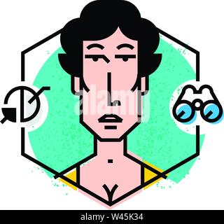 Sales Manager icona. Icona ideale per il tuo appariscente di progetti di design. Immagine è isolato su sfondo bianco. Avatar ragazza nel vettore. Vettore icona piatta. Analys Illustrazione Vettoriale