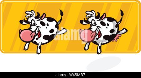 Cartoon mucca in uno stile piatto. Illustrazione Vettoriale, isolato su sfondo bianco. Illustrazione di una vacca e un vitello per il confezionamento di latte o di carne. Il logo, Illustrazione Vettoriale