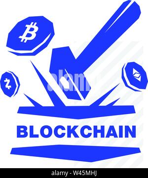 Logo della moneta crypto, blockchain e minerario. Immagine è isolato su sfondo bianco. Corporate identity. Emblema, simbolo icona. Logo pronto per la stampa Illustrazione Vettoriale