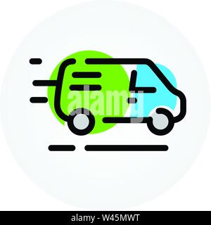 L'icona Auto. La consegna delle merci. Servizi di un cargo taxi. Icona vettore isolato su sfondo bianco. Moda icona lineare. Icona per sito web e stampa. Illustrazione Vettoriale