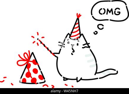 Cartoon funny cat. Vettore illustrazione piana. Il carattere è isolato su uno sfondo bianco. Un gatto è un carattere per un gioco o un cartone animato. Funny kitt Illustrazione Vettoriale