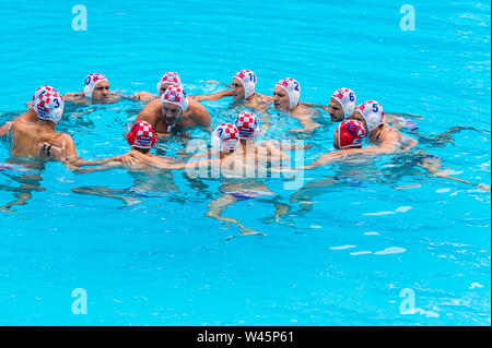 15 luglio 2019 Gwangju, Corea del Sud 18° Campionato Mondiale di Aquatica della FINA 15-07-2019: WK Waterpolo: Kroatia / Australia: Gwangju Team Croazia Gwangju Corea del Sud 15/07/2019 Waterpolo M4: Croazia - Australia 18° Campionato Mondiale di Aquatica della FINA campi universitari della Nambu Foto Stock