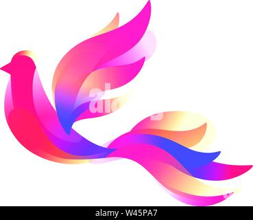 Logo di un uccello. Un favoloso uccello. Immagine vettoriale in uno stile piatto su uno sfondo bianco. Rosa birdie simbolo della società. Il nome del marchio, emblema di sto Illustrazione Vettoriale