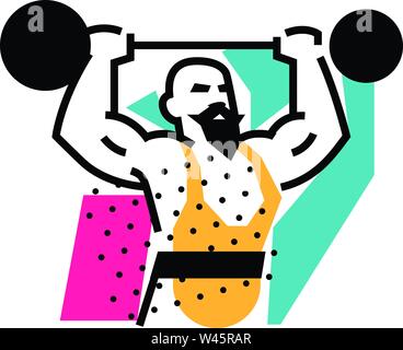 Illustrazione dell'uomo forte, weightlifter, circus. Icona logo per circus o sport studio. Una illustrazione per un sito, un poster, una cartolina. Immagine è Illustrazione Vettoriale