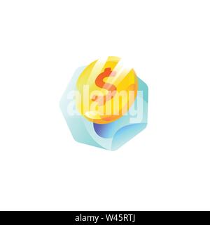 Illustrazione di un dollaro moneta. Gradiente icona piatta. Illustrazione Vettoriale. Moneta d'oro. L'emblema di un dolor. Una moderna azienda di moda logo. Icona isol Illustrazione Vettoriale