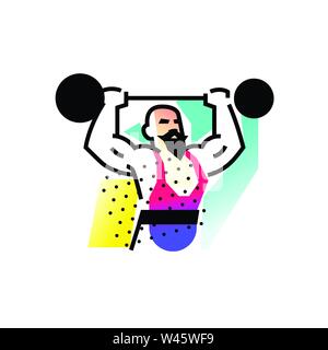 Illustrazione dell'uomo forte, weightlifter, circus. Icona logo per circus o sport studio. Una illustrazione per un sito, un poster, una cartolina. Immagine è Illustrazione Vettoriale