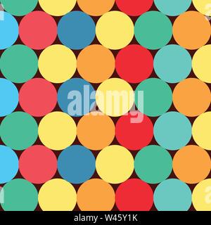 Pattern, ornamento per il coperchio. Vettore. In stile retrò. I cerchi colorati su uno sfondo scuro. Sfondo per la progettazione di formati. Illustrazione Vettoriale