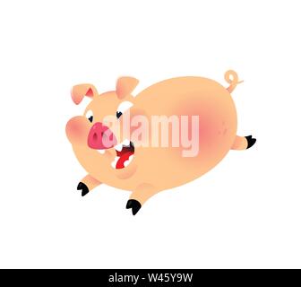 Illustrazione di un simpatico cartoon maiale. Vettore. L'illustrazione è isolato su uno sfondo bianco. Un animale è un maiale. Carattere per la società di carne. Lo Illustrazione Vettoriale