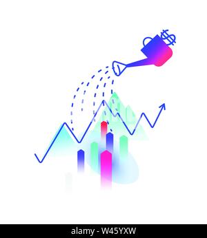 Illustrazione sul tema dei proventi finanziari. Vettore. I profitti e gli investimenti. Annaffiatoio acqua il diagramma di profitto. Immagine è isolato su un bianco backgr Illustrazione Vettoriale