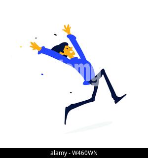 Illustrazione di un allegro uomo in esecuzione. Vettore. Cartoon stile piatto. Imprenditore di caratteri in una felpa blu. Fitness e sport. Mascotte per un azienda o Illustrazione Vettoriale