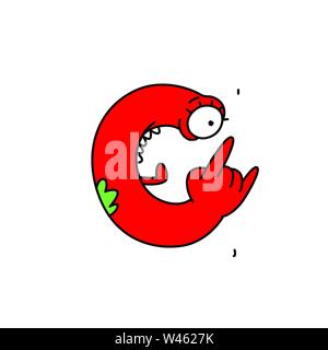 La lettera C in forma di un carattere con le dita. Vettore. Profilo piatto stile. Logo per la società. Lettera latina. Il logo della società. Divertente personaggio rosso. Illustrazione Vettoriale