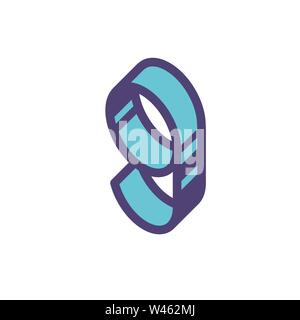 Logo, la segnaletica numero 9. Vettore. Lineare, icona di contorno. Isometry, 3D. Colore figura alla moda. Marchio aziendale. Il simbolo è isolato su sfondo bianco Illustrazione Vettoriale
