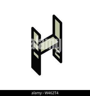 Luminose lettera H. Vettore. Lineare, Lettera di contorno. Isometry, 3D. Piatta colorata lettera. Logo, segno della società. Icona per interni e T-shirt. Il simbolo è i Illustrazione Vettoriale