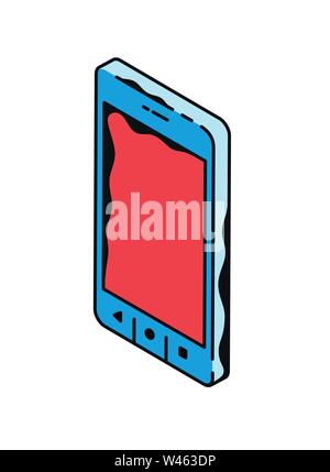 Modello di telefono vettore. Lo smartphone di layout per il progettista. Schermata telefono in vista isometrica in stile cartoon. Illustrazione Vettoriale