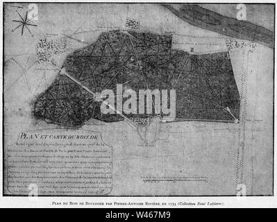 Corbel003 Plan du Bois de Boulogne par Pierre-Antoine Rivière, en 1753. Foto Stock