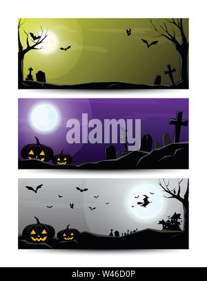 allegro insieme di banner halloween notte, illustratore vettoriale Illustrazione Vettoriale
