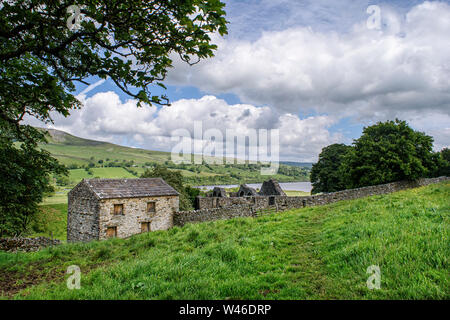 Azienda abbandonata e le rovine di una cappella in prossimità di Semer acqua sulla fase tre di Wainwright's Pennine Viaggio da Buckden per Muker Foto Stock