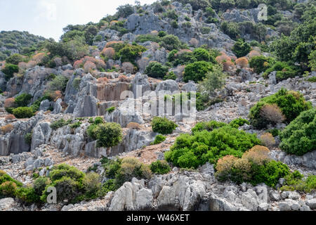 Le rovine della città di Mira, Kekova, antica città megalitica distrutto da un terremoto. Foto Stock