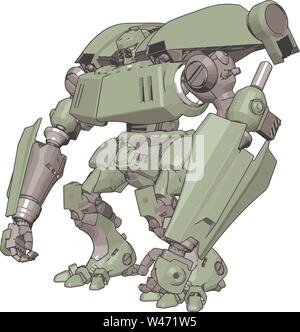 Green big robot, illustrazione, vettore su sfondo bianco. Illustrazione Vettoriale