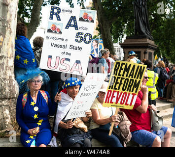 Londra, Regno Unito. 20 luglio 2019: Anti Brexit manifestanti si riuniscono in piazza del Parlamento a seguito di un marzo a Londra. È stato stimato che 1 milioni di persone hanno partecipato da tutte le regioni del paese Credito: Bridget Catterall/Alamy Live News Foto Stock