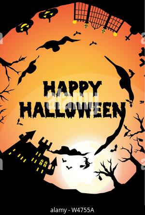 buon halloween, sfondo sagomato circolare, saluto per feste serali, illustrazione vettoriale Illustrazione Vettoriale