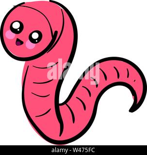 Carino worm rosa, illustrazione vettore su sfondo bianco. Illustrazione Vettoriale