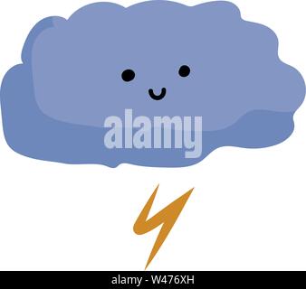 Felice nube di tuono, illustrazione vettore su sfondo bianco. Illustrazione Vettoriale