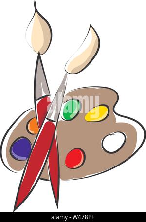 Tavolozza dei colori con spazzole, illustrazione vettore su sfondo bianco. Illustrazione Vettoriale