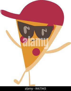 Pizza tagliato con hat, illustrazione vettore su sfondo bianco. Illustrazione Vettoriale