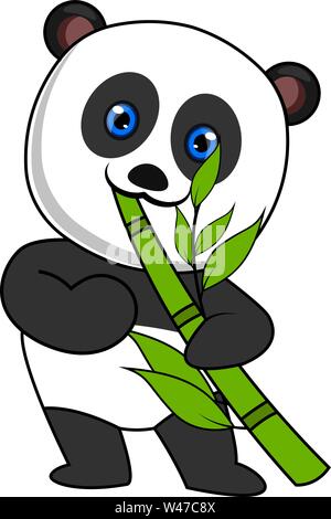 Panda di mangiare il bambù, illustrazione, vettore su sfondo bianco. Illustrazione Vettoriale