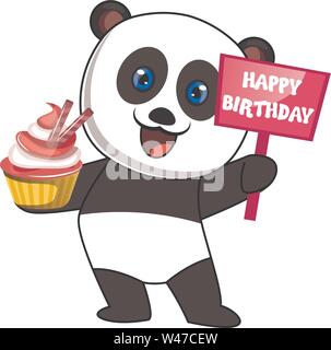 Panda con torta, illustrazione, vettore su sfondo bianco. Illustrazione Vettoriale