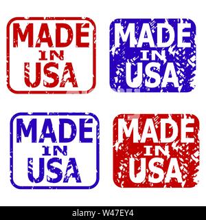 Made in usa timbri in gomma collezione. Le guarnizioni di tenuta del vettore made in America, illustrazione timbro di gomma grunge texture Illustrazione Vettoriale