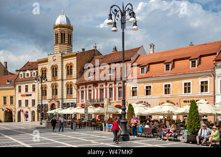 Il Consiglio Square, Città Vecchia, Brasov, Romania Foto Stock