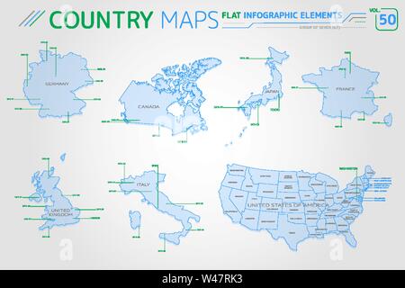 Il gruppo di sette G7, Germania, Canada, Regno Unito, Italia, Francia, Stati Uniti e Giappone mappe vettoriali Illustrazione Vettoriale