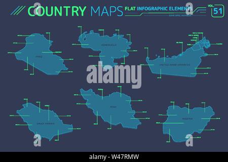 Alcuni membri dell'OPEC, Iraq, Iran, Arabia Saudita, Venezuela e Emirati Arabi Uniti Mappe Illustrazione Vettoriale