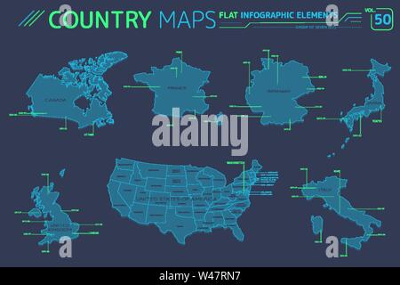 Il gruppo di sette G7, Regno Unito, Germania, Italia, Canada, Stati Uniti d'America, Francia e Giappone mappe vettoriali Illustrazione Vettoriale