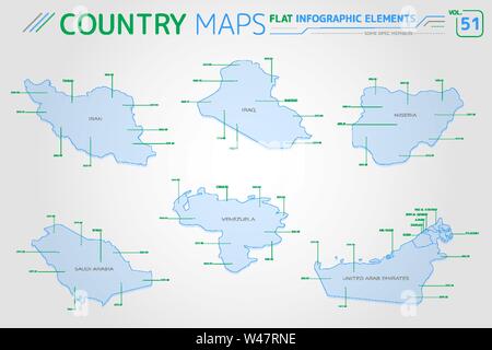 Alcuni membri dell'OPEC, Iran, Iraq, Arabia Saudita, Venezuela e Emirati Arabi Uniti Mappe Illustrazione Vettoriale