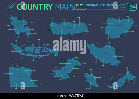 Sviluppo di-8, Bangladesh, Egitto, Nigeria, Indonesia, Iran, Malaysia, Pakistan e Turchia mappe vettoriali Illustrazione Vettoriale