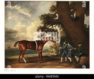 Eclipse, vincitore di 18 gare. Ritratto del campione del cavallo purosangue con stallieri e formatore. Da Stubbs Turf Gallery, 1796. Stampa a colori dopo un dipinto di George Stubbs in Nevill Ralph's Old Sporting stampe, il conoscitore Magazine, Londra, 1908. Foto Stock