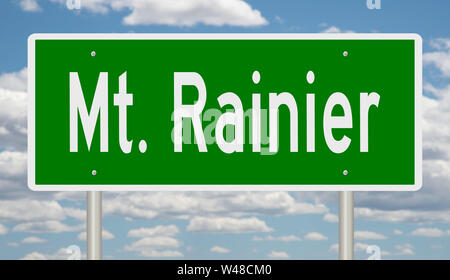 Il rendering di un verde autostrada segno per Mt. Rainier Washington Foto Stock