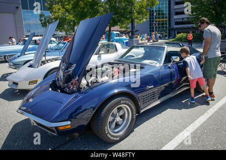 Coquitlam, Canada. Il 20 luglio, 2019. La gente guarda un esotico auto visualizzato durante il quinto annuale Ultimate Car Show in Coquitlam, Canada, 20 luglio 2019. Più di 300 veicoli sono stati visualizzati in corrispondenza della mostra. Credito: Liang Sen/Xinhua/Alamy Live News Foto Stock