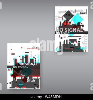 Glitch 404 Pagina non trovata modello. Tv segnale distorto il caos, glitched effetto distorsione foto a colori di dissoluzione e di difetto di glitch bug cerchi, vhs w Illustrazione Vettoriale