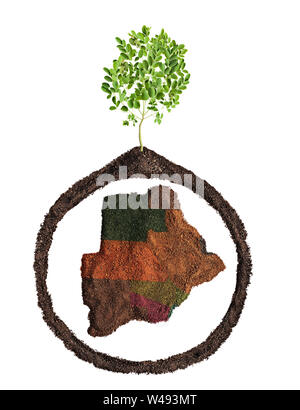 Il Botswana concettuale mappa della zona di riciclo o di agricoltura, crescere un albero Foto Stock