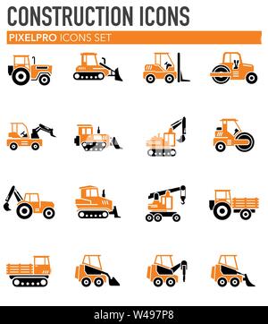 Veicolo pesante icone correlate impostato su sfondo per progettazione grafica e web. Illustrazione semplice. Concetto di Internet il simbolo per il sito web pulsante o mobile Illustrazione Vettoriale