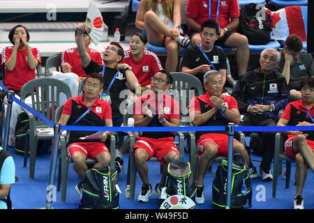 19 luglio 2019 Gwangju, Corea del Sud 18° Campionato Mondiale di Aquatica della FINA allenatori e staff del Giappone Gwangju Corea del Sud 16/07/2019 piattaforma 10m femminile 18° Campionato Mondiale di Aquatica della FINA Centro Acquatico dell'Università di Nambu Foto Stock