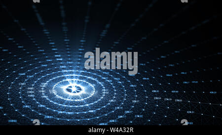 La tecnologia di intelligenza artificiale (AI) e internet delle cose IOT animazione rete concetto .grande l'analisi del flusso di dati, apprendimento profondo moderno computer t Foto Stock
