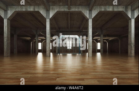 Abbandonato assembly hall, sala vuota, rendering 3D Foto Stock