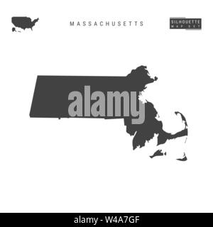 Massachusetts stato usa il vettore vuoto mappa isolati su sfondo bianco. High-Detailed silhouette nera Mappa del Massachusetts. Illustrazione Vettoriale