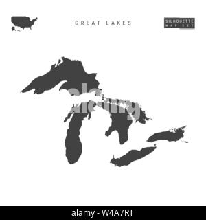 Tutti i grandi laghi del Nord America vuoto mappa vettore isolato su sfondo bianco. High-Detailed silhouette nera Mappa dei Grandi Laghi. Illustrazione Vettoriale