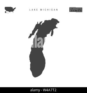 Il lago Michigan vuoto mappa vettore isolato su sfondo bianco. High-Detailed silhouette nera Mappa del lago Michigan. Illustrazione Vettoriale